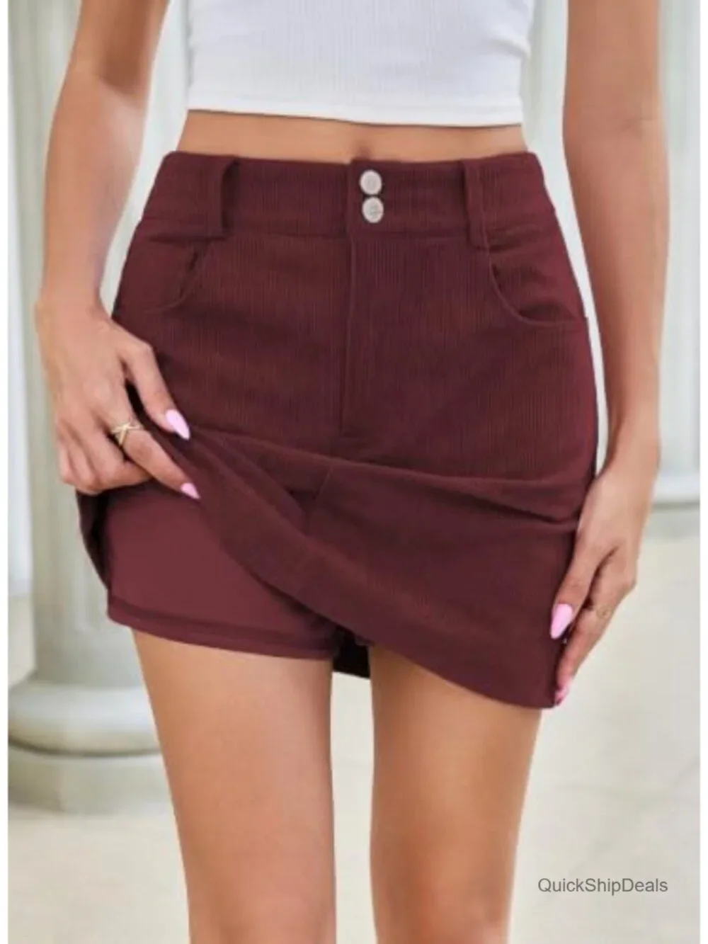 High Waisted Corduroy Mini Skirt with Pockets